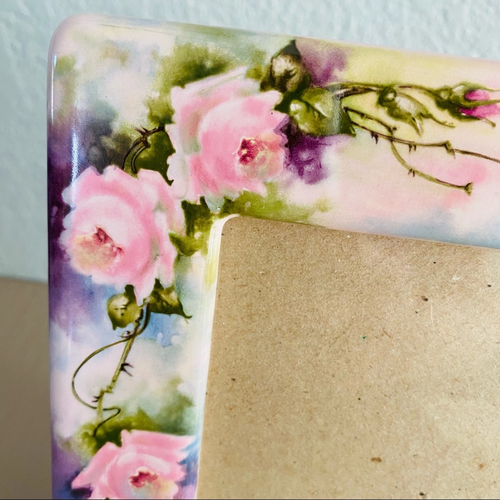 Picture frame, pink/purple, floral, 5”x7” - Picture 2 of 12